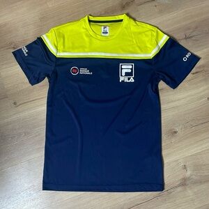 Fila National Bank Open T-Shirt. Yellow/Blue. XS. EUC. Tennis Canada.